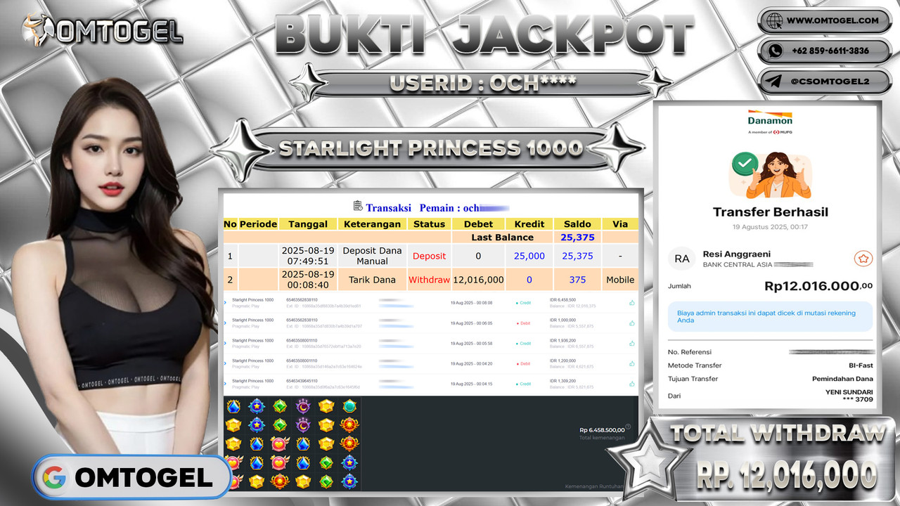 OMTOGEL JACKPOT PRAGMATIC PLAY STARLIGHT PRINCESS 1000 12 JUTA DI BAYAR LUNAS ,-