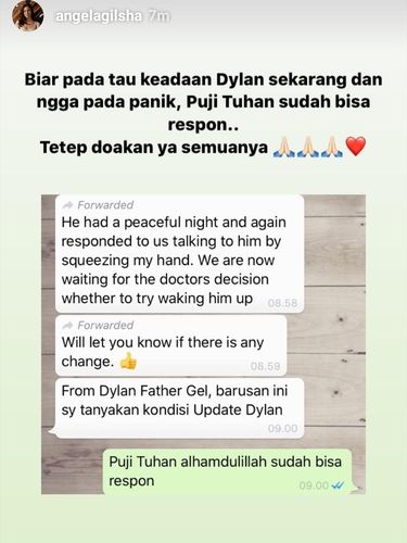 Kondisi terkini Dylan Carr yang diunggah Angela Gilsha