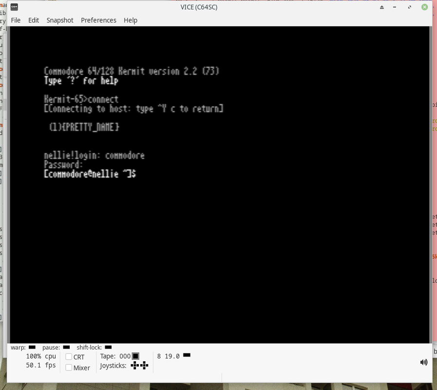 C64 emulator presented with a Linux login prompt!