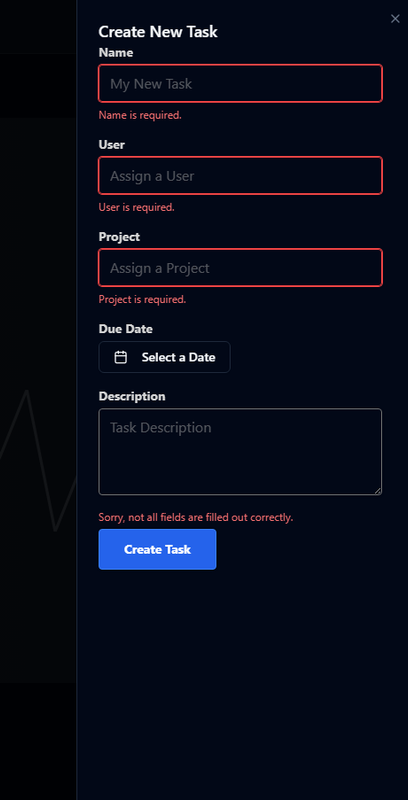 Create New Task Form - Error State