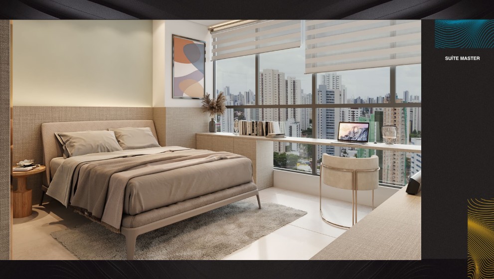 Suíte master espaçosa com acabamento premium no Mirage Recife