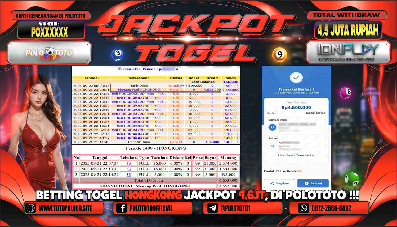 POLOTOTO JACKPOT TOGEL HONGKONG LOTTO Rp.4.500.000,-