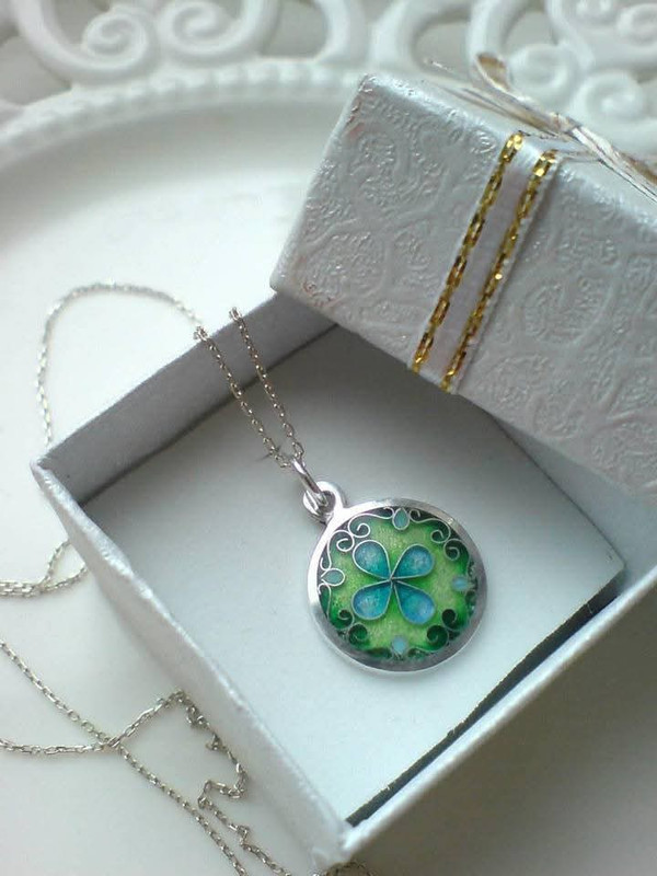 Cloisonné Enamel Pendant Lucky Clover - handmade cloisonne enamel