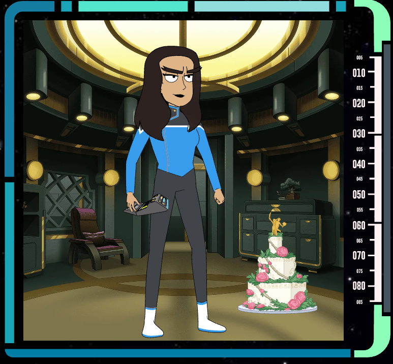 Cartoon image of me as a Star Trek calendar.  The cartoon is holding a tricorder and has Klingon style hair and eyebrows.