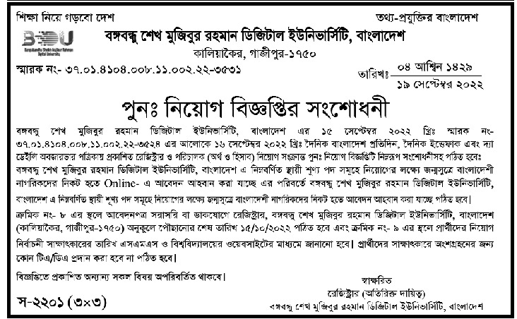 BDU Job Circular 2022
