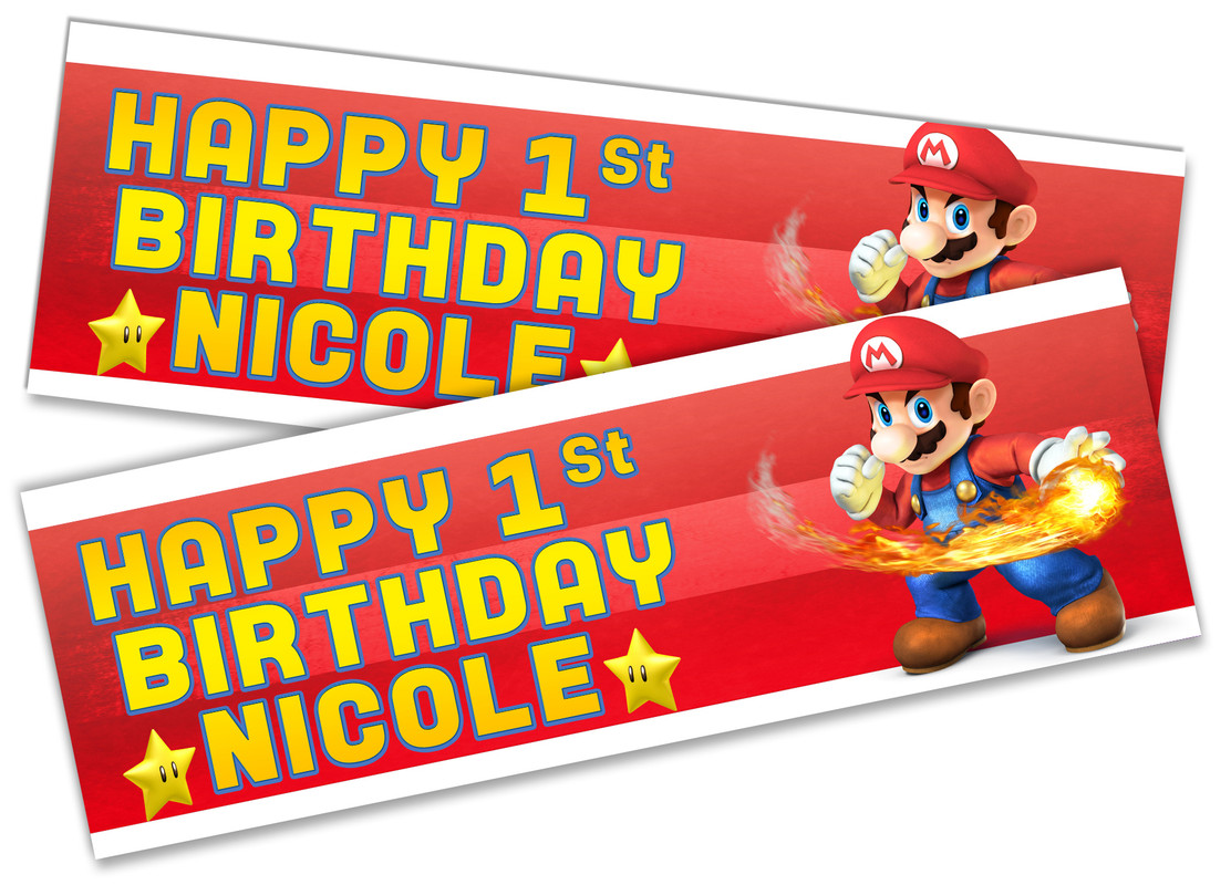 x2 Personalised Birthday Banner Super Mario Children Kids Party Decoration 11