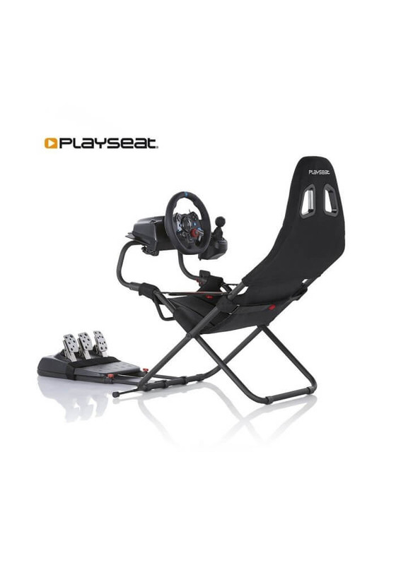 Asiento PlaySeat Challenge plegado, mostrando su diseño compacto para guardar.