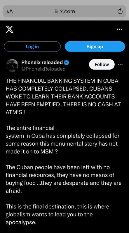 Phoneix reloaded on X THE FINANCIAL BANKING SYSTEM IN CUBA HAS COMPLETELY COLLAPSED, CUBANS WOKE TO 