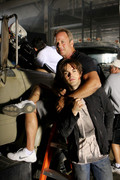 Thomas Dekker and TSCC stunt coordinator Joel Kramer behind the scenes photo