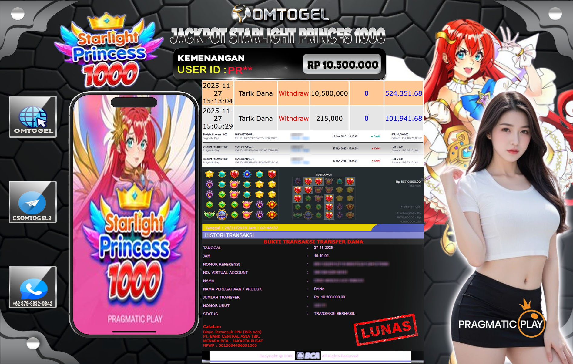 OMTOGEL JACKPOT PRAGMATIC PLAY STARLIGHT PRINCESS 1000  ,10 JUTA DI BAYAR LUNAS ,-
